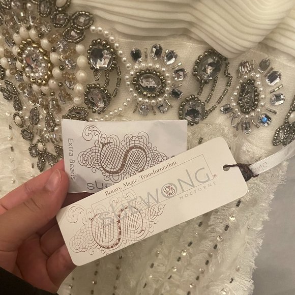 Sue Wong Ivory Wedding Formal Dress with Sequins and Flowers - Picture 5 of 6